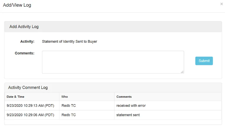 Activity Comments view