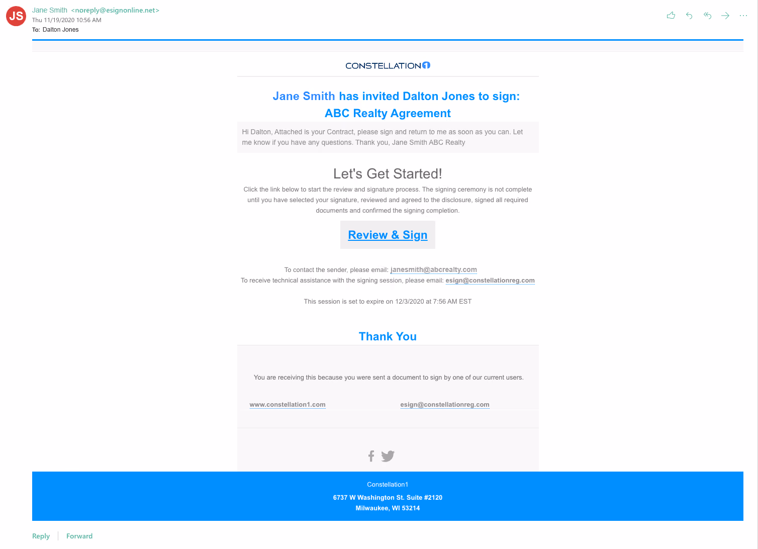 eSignature Email Screen