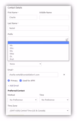 New Contact Drop Down